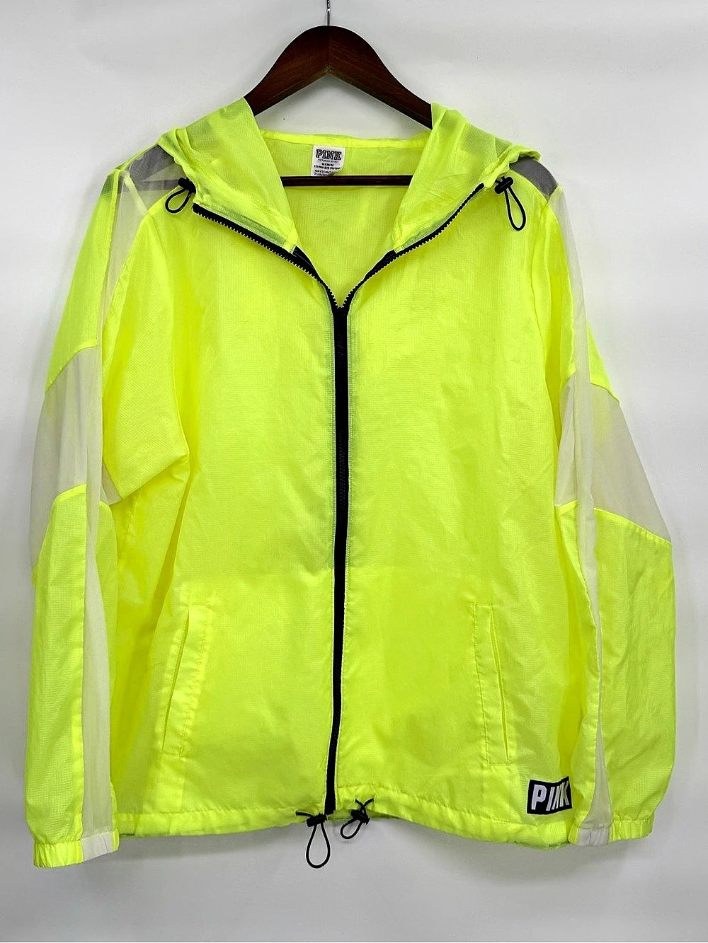 PINK Neon Yellow Hooded Windbreaker Size M/L/XL Like New